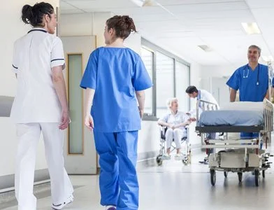 Hospital staff in a corridor