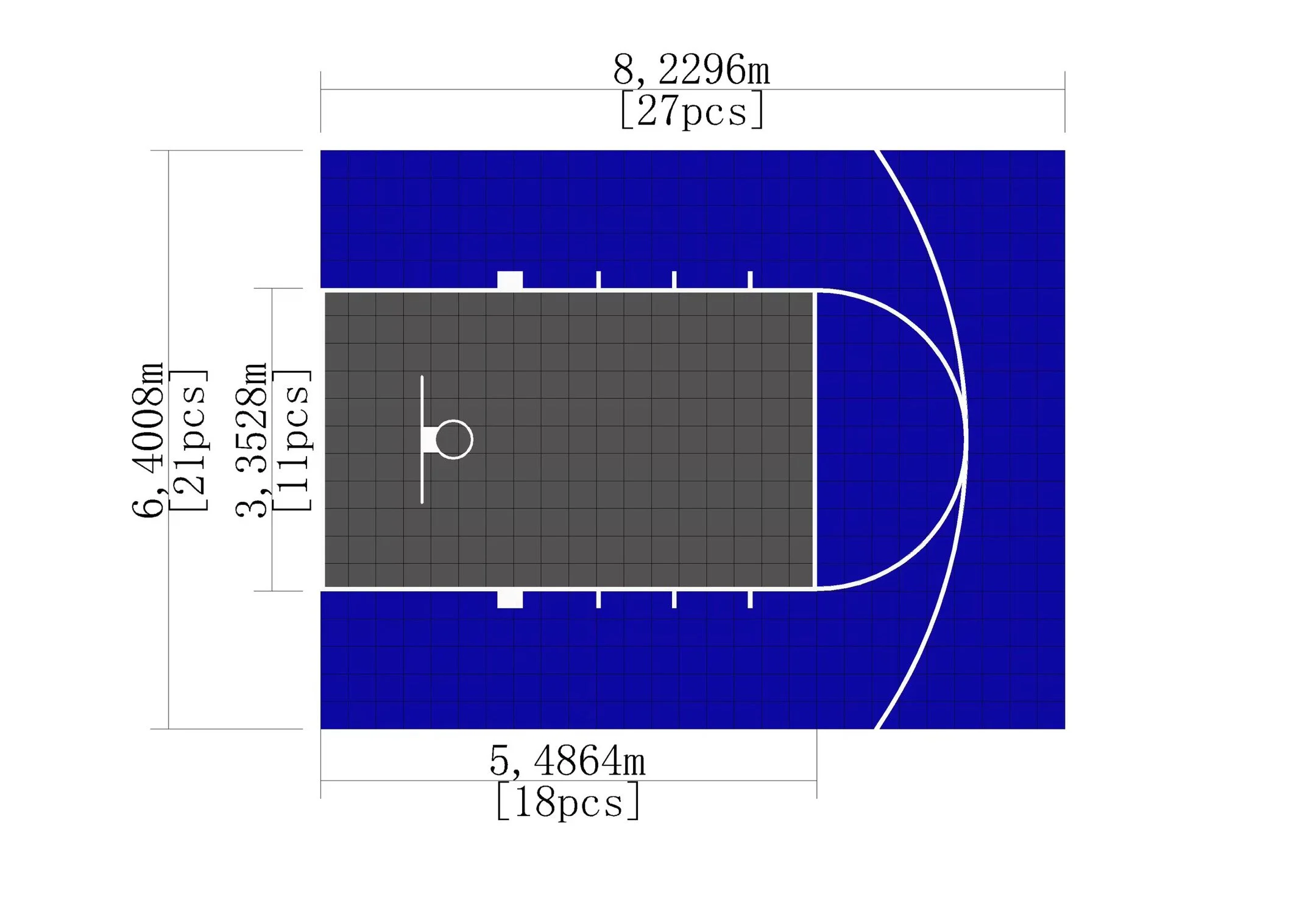 EZ Courts & Flooring – Custom Basketball Court | 6.3m x 8.2m | Dark Grey Key | Blue Outer Court