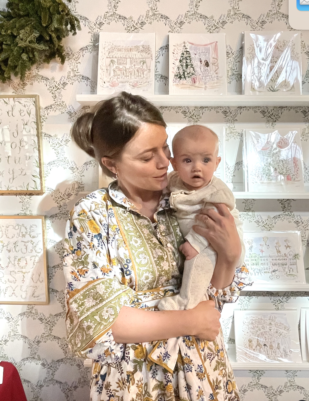  Bryn and me at the Southern Living market in Charleston, SC, in 2021- she was just a few months old here! I will be forever grateful to Catherine, my husband, and my mother-in-law for all of their help that weekend- it was a lot of hard work, but su