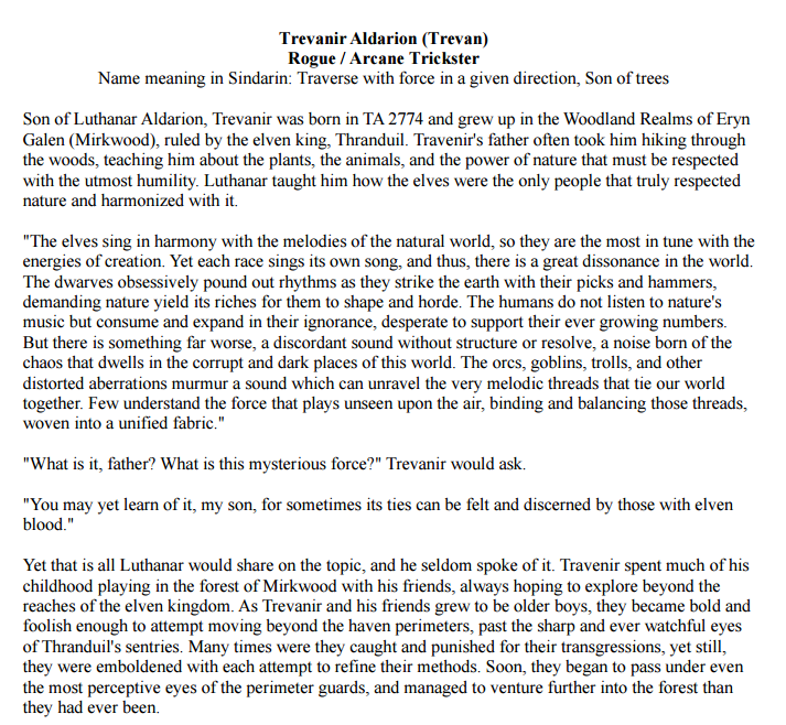 LOTR style character backstory