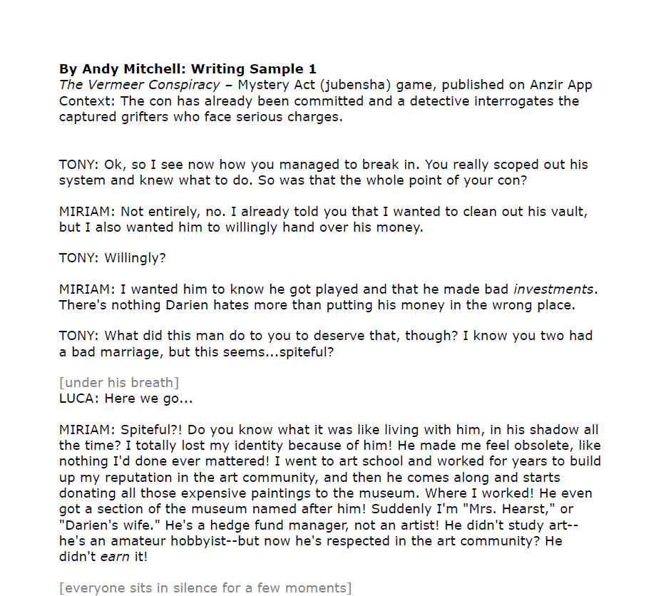 The Vermeer Conspiracy interrogation dialogue