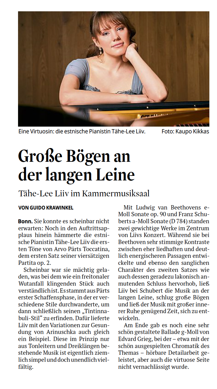 Große Bögen an der langen Leine. Tähe-Lee Liiv im Kammermusiksaal