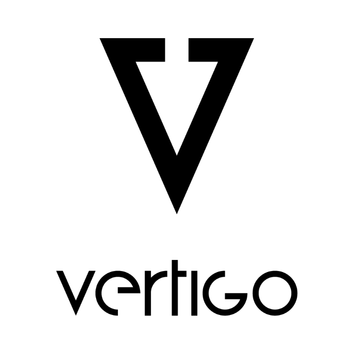 Logo with a stylized V and the word 'vertigo' below.