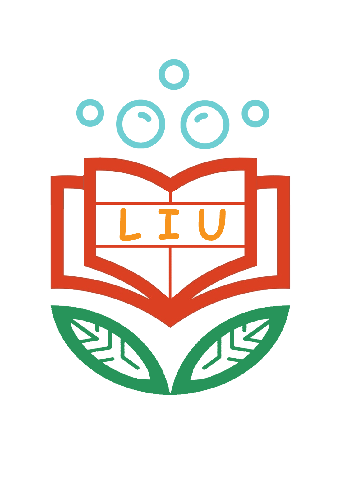 Logo depicting an open book with a leaf at the bottom, symbolizing education and environmental sustainability.