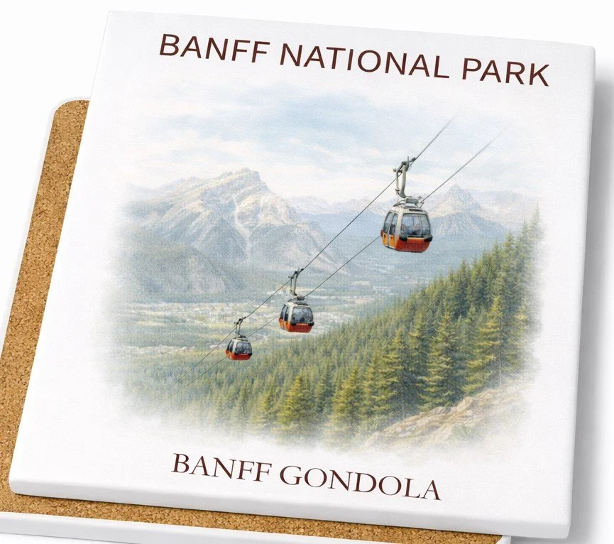 Book cover featuring a scenic mountain landscape with a cable car gondola ride, titled 'Banff National Park' and 'Banff Gondola' in text.