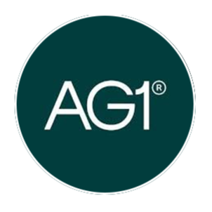 Close-up of a circular logo with the text 'AG1' in white on a dark green background.
