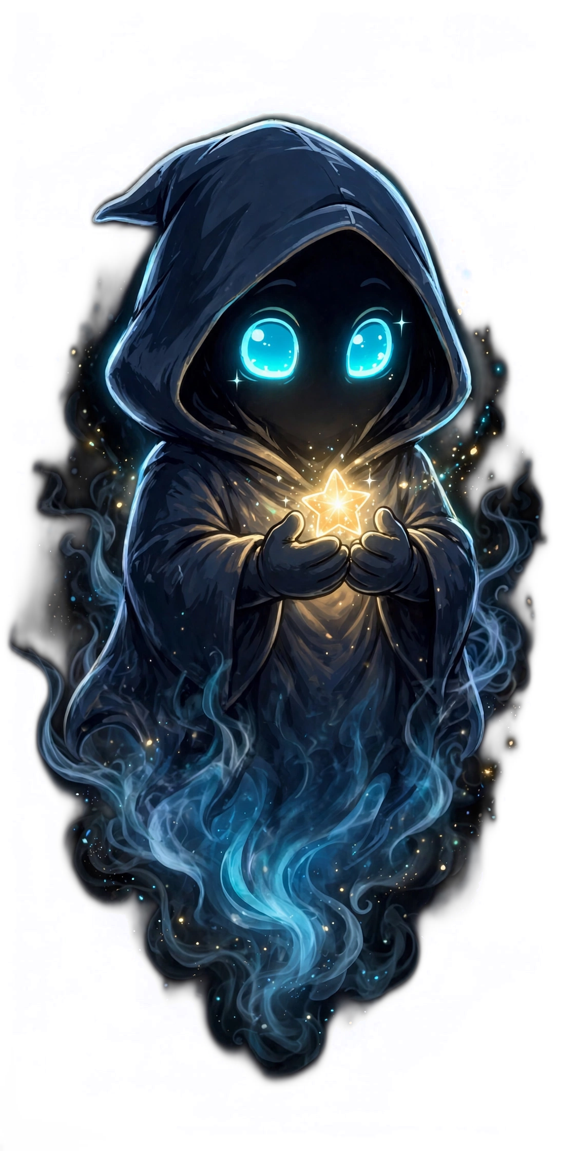 Flicker, Rainshift's phantom mascot, cradling a small glowing star