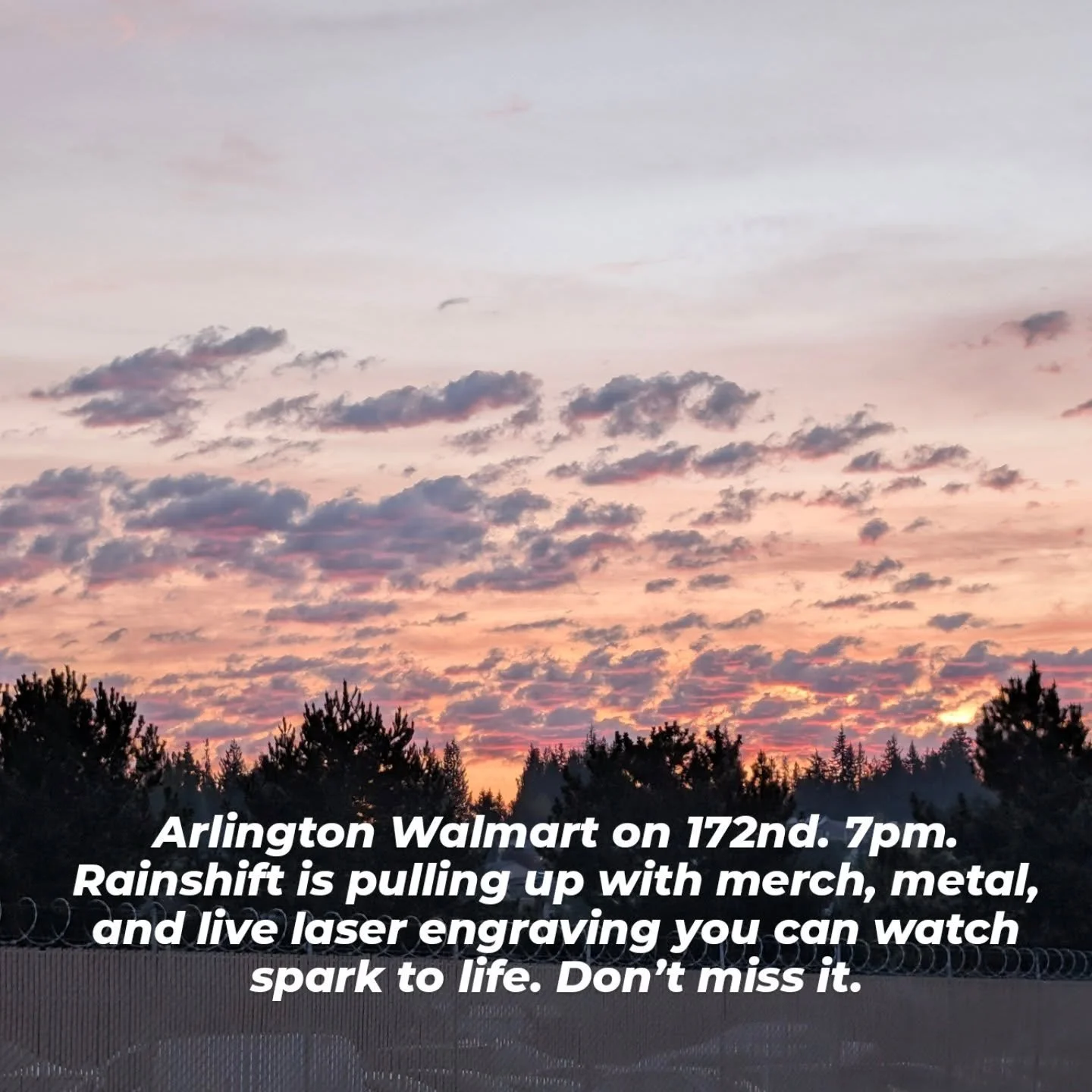 Tonight at 7pm &mdash; Rainshift Phantom Syndicate hits the 172nd Arlington Walmart meet with fresh swag and laser engraving done right before your eyes. Bring your ride, leave with something built to last.