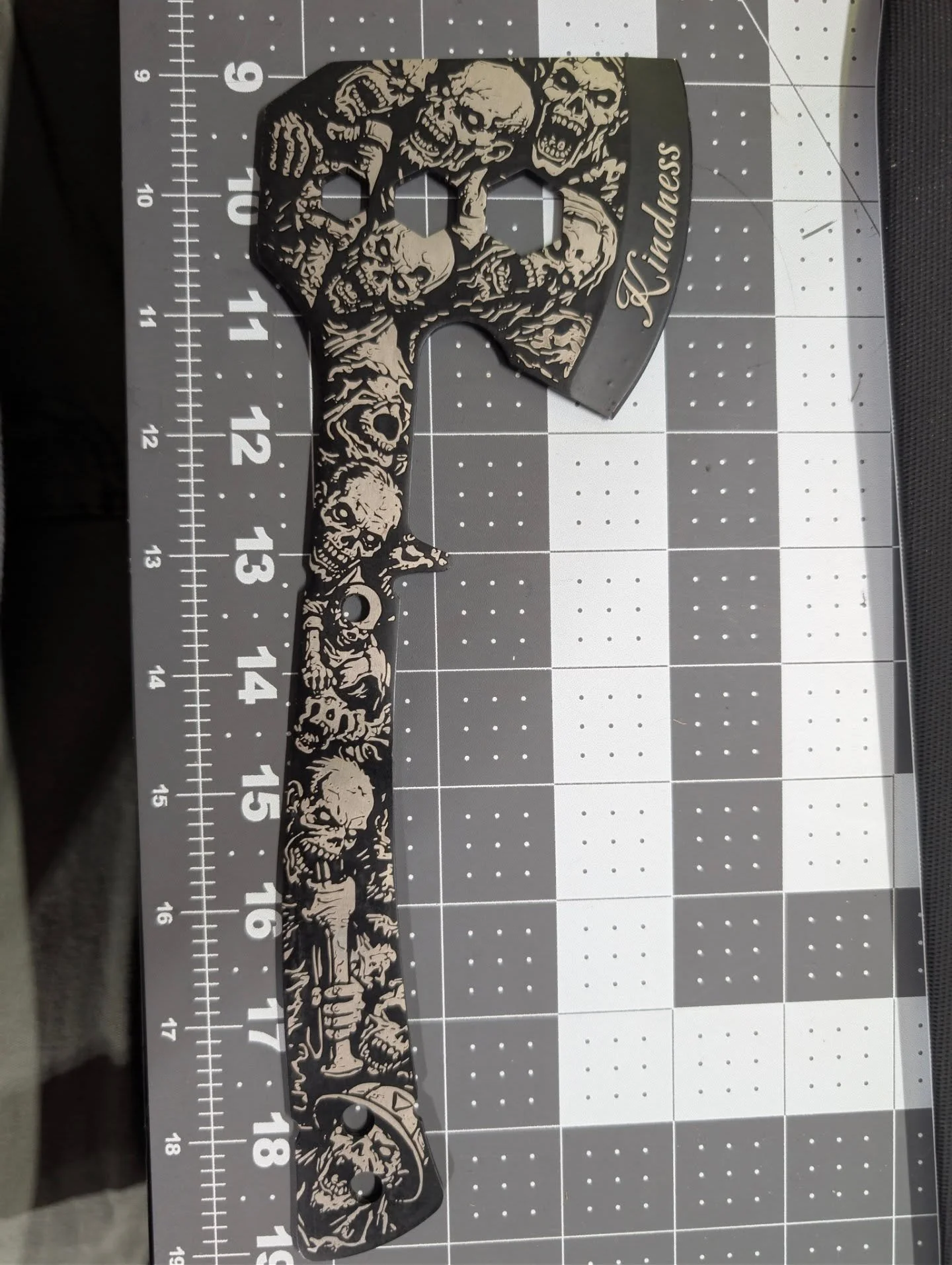 When your neighborhood zombie slayer @zombievic777 needs a hatchet that kills with kindness&hellip; you already know I&rsquo;m throwing it under the laser. Custom engraving locked in. Apocalypse‑ready.