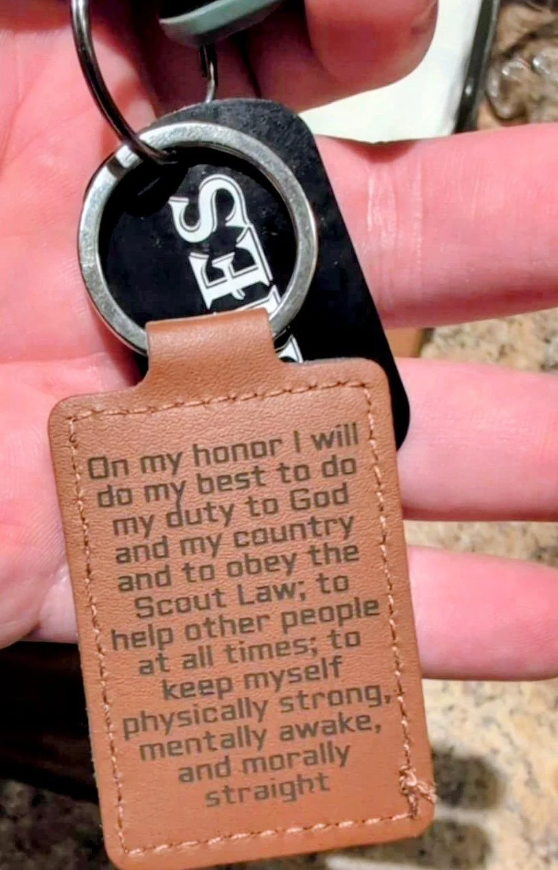 Engraved Scout oath keychain