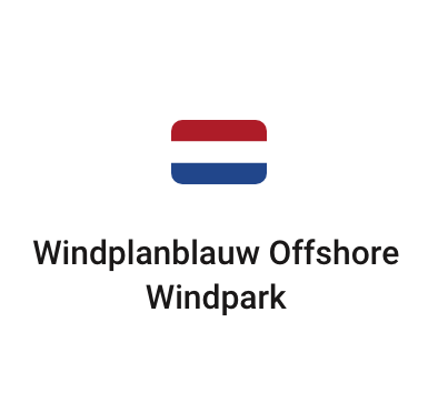 Sign for Windplanblauw Offshore Windpark with Dutch flag icon.