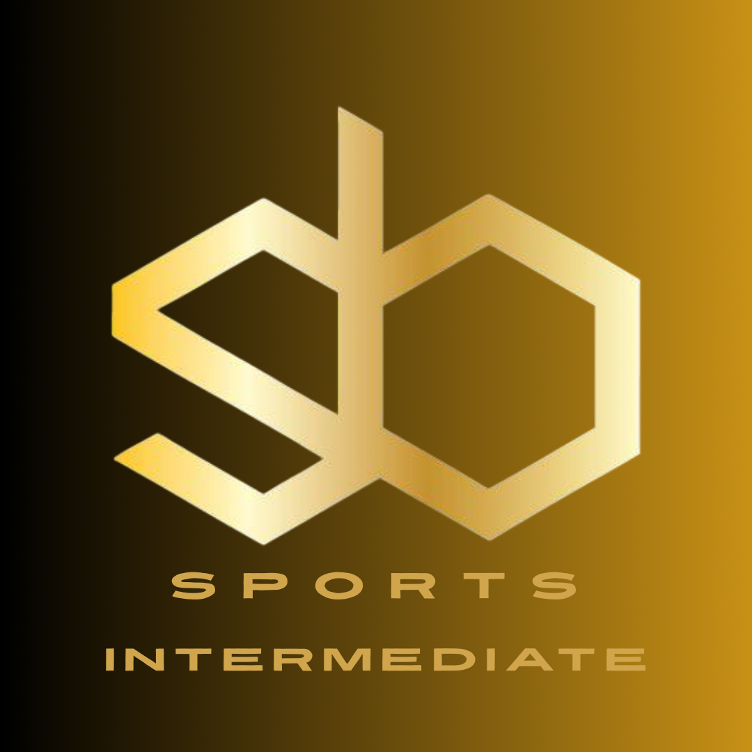 Gold and black logo with stylized hexagon shapes and the words "Sports Intermediate" underneath.