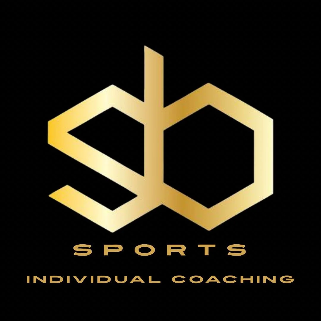 Black background with a gold geometric logo and the words 'SPORTS' and 'INDIVIDUAL COACHING' below in gold lettering.