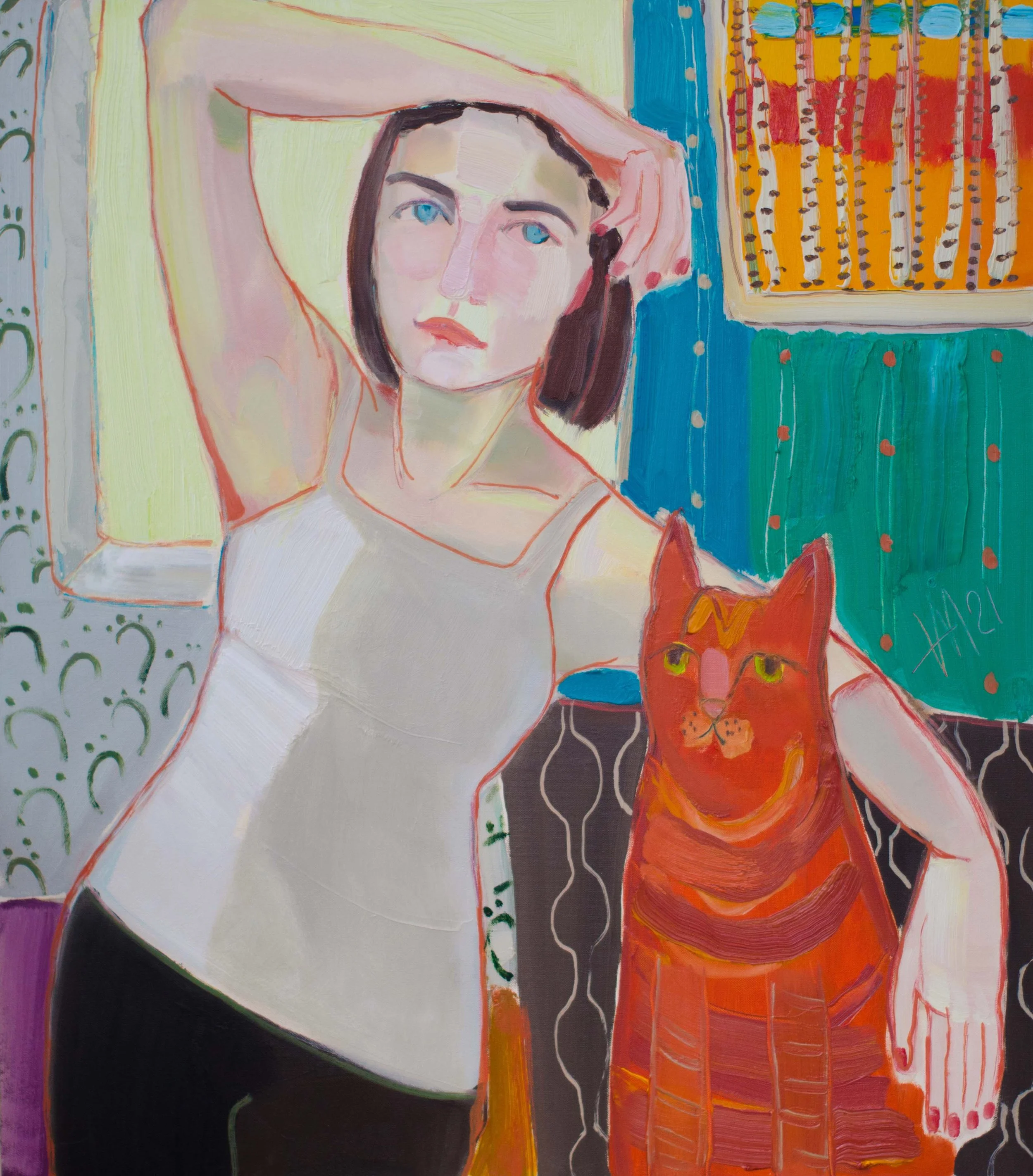 Mistress of a Red Cat | 80 x 70 cm | Oil on Canvas | 1500 USD