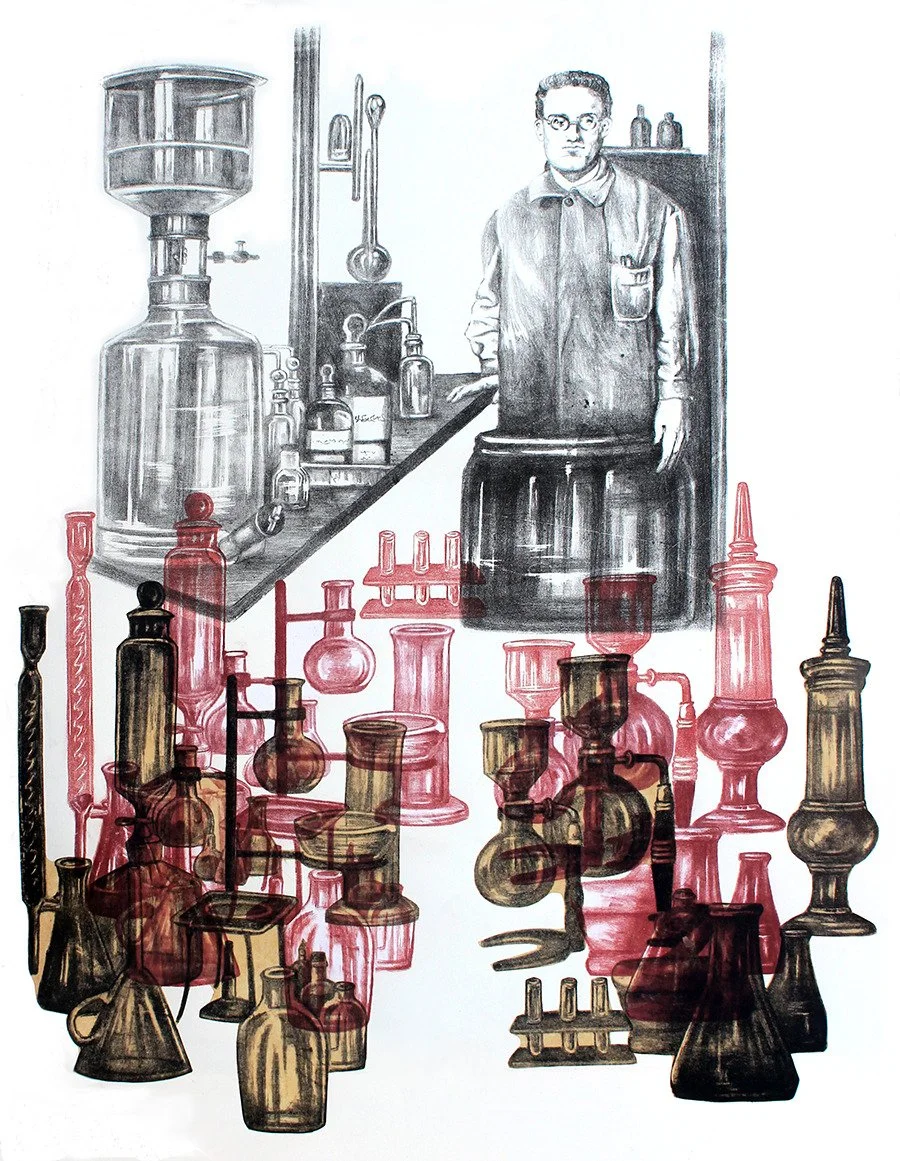 Laboratory  
| Lithography + Collage  
| 76 x 51 cm