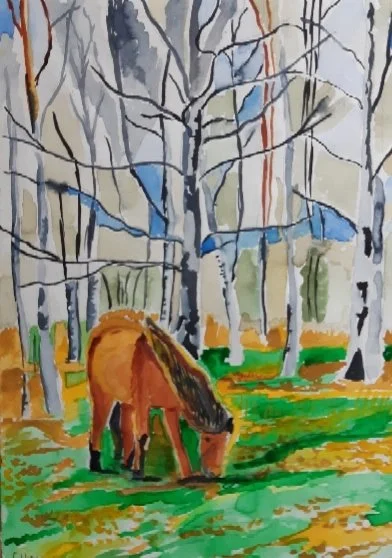 The Lonely Horse  
| Watercolour on Paper  
| 24 x 41 cm
