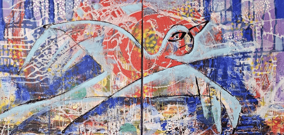 And with broken wings I will fly  
| 50 x 100 cm  
| Mixed Media on Canvas 