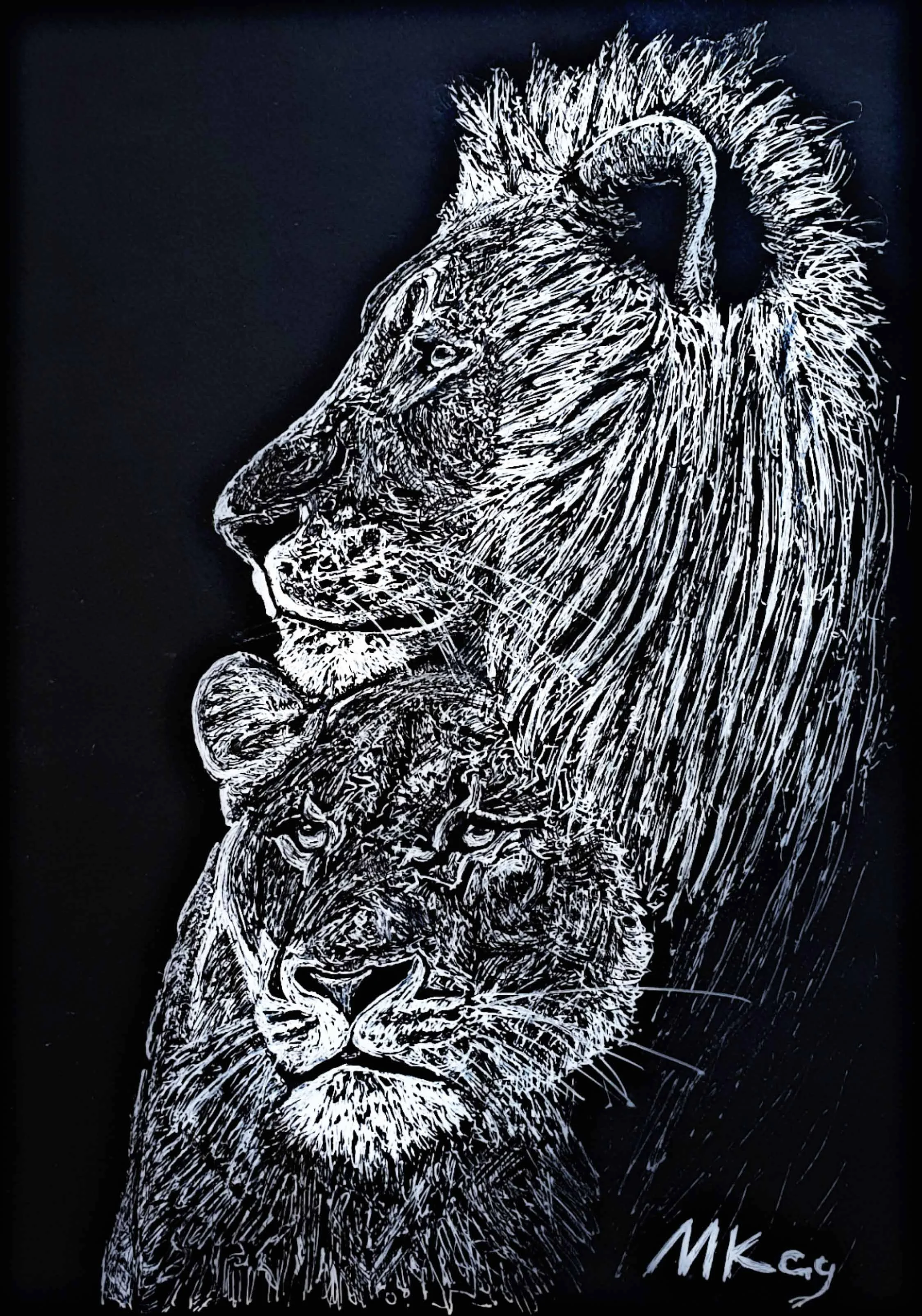 L'amore felino | Black & White Gel Pen Drawing | 21 x 30 cm | 950 USD