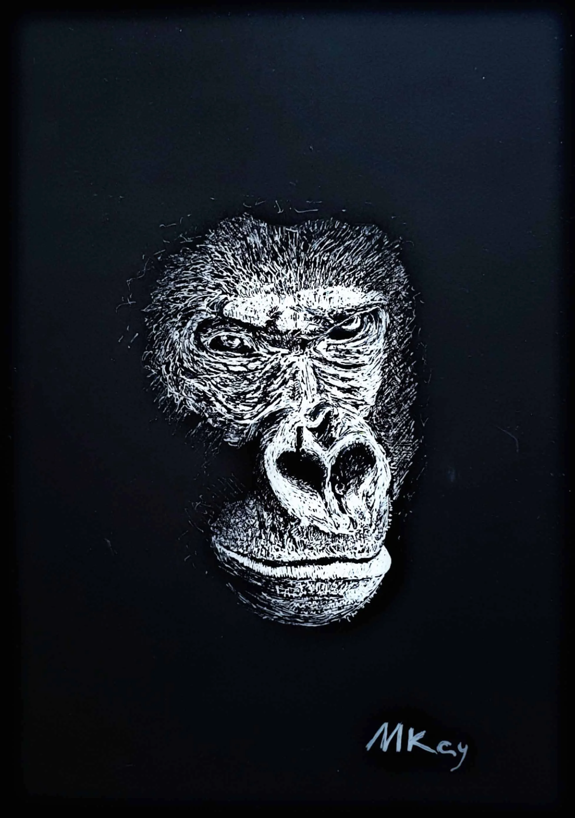 Gorilla | Black & White Gel Pen Drawing | 21 x 30 cm | 950 USD