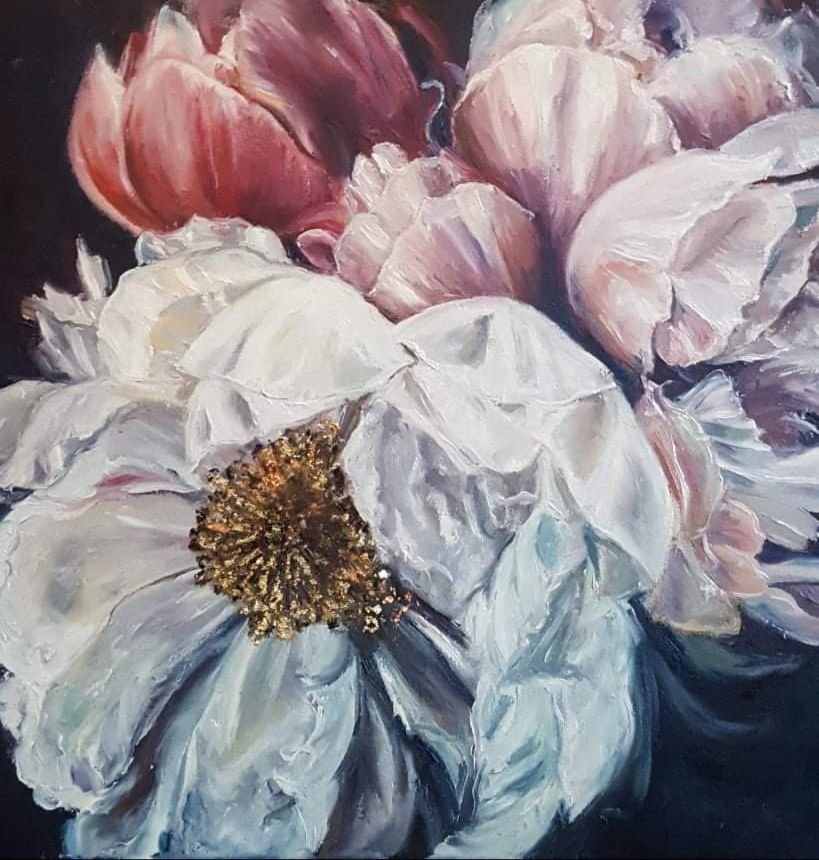 Peonies | Oil on Canvas | 40 x 40 cm | 600 USD