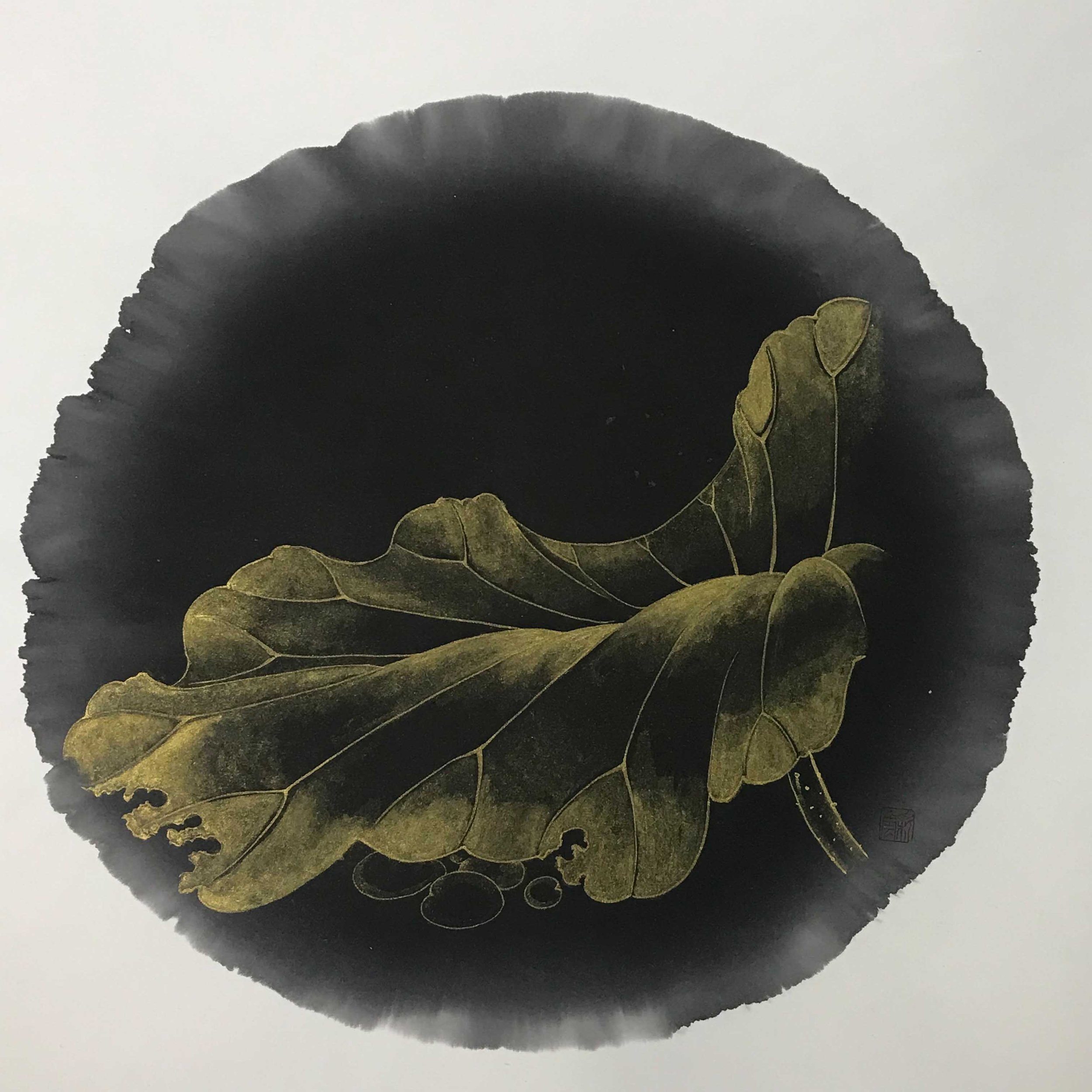 Ink Drop – Pruduence No. 11 | Installation, Rice Paper with Chinese Ink | Diameter: 33 cm (No frame) | USD 4,000