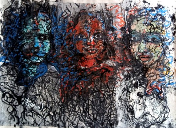 N'zuin | 60 x 45 cm | Mixed Media (Acrylic on Paper + Collage of Lotus Leaves) | 306 USD