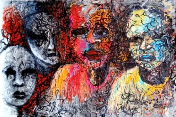 Nan wô nan mi | 60 x 45 cm | Mixed Media (Acrylic on Paper + Collage of Lotus Leaves) | 306 USD