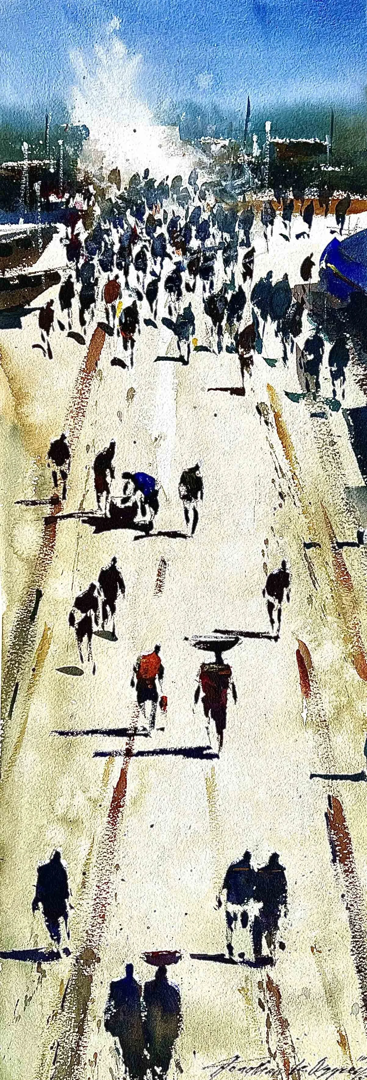 Everyday Fisherman | 28 x 76 cm | Watercolour on Canvas | 1,000 USD