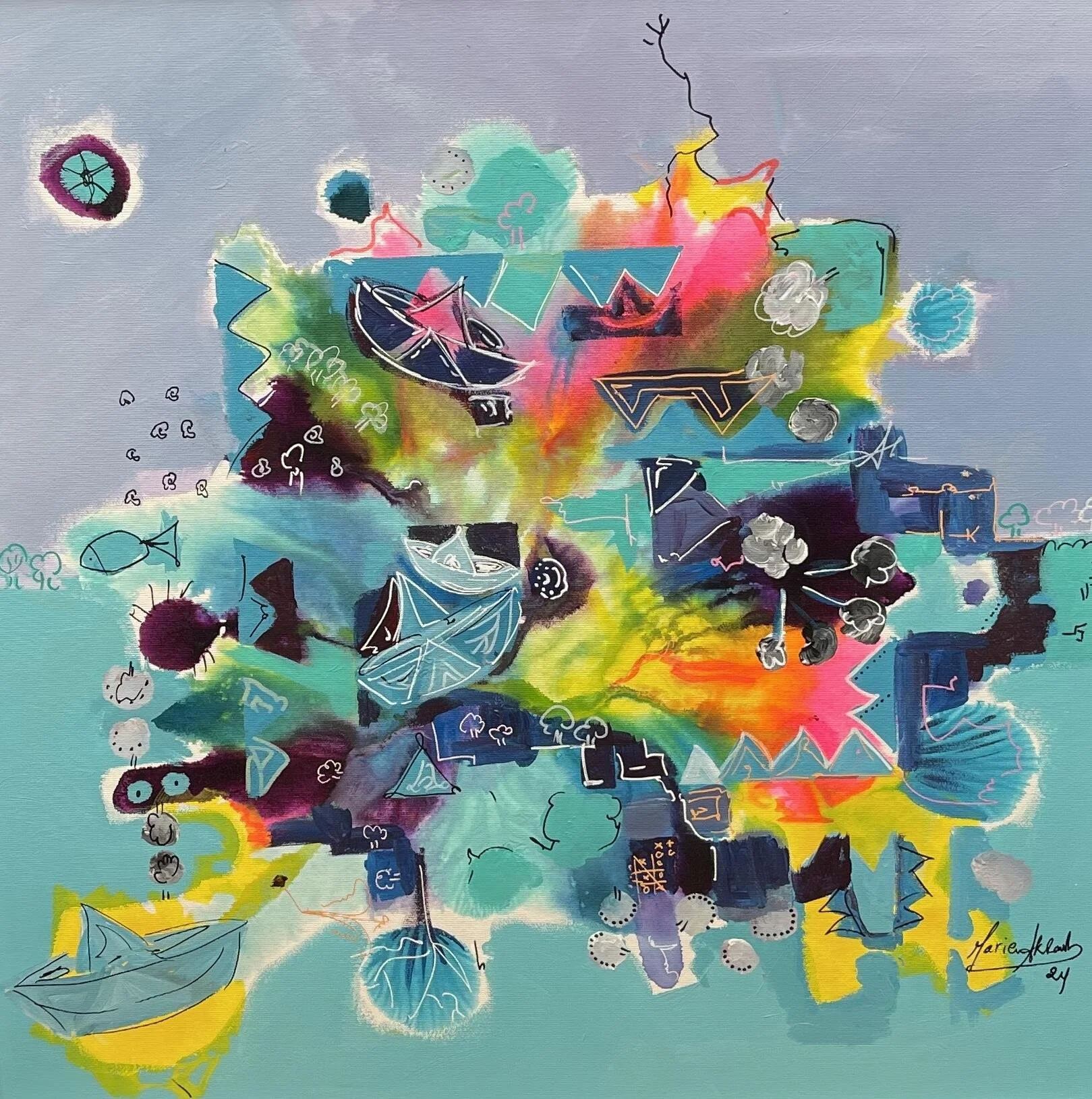 Dream Explosion 2  
| Mixed Media on Canvas  
| 60 x 60 cm