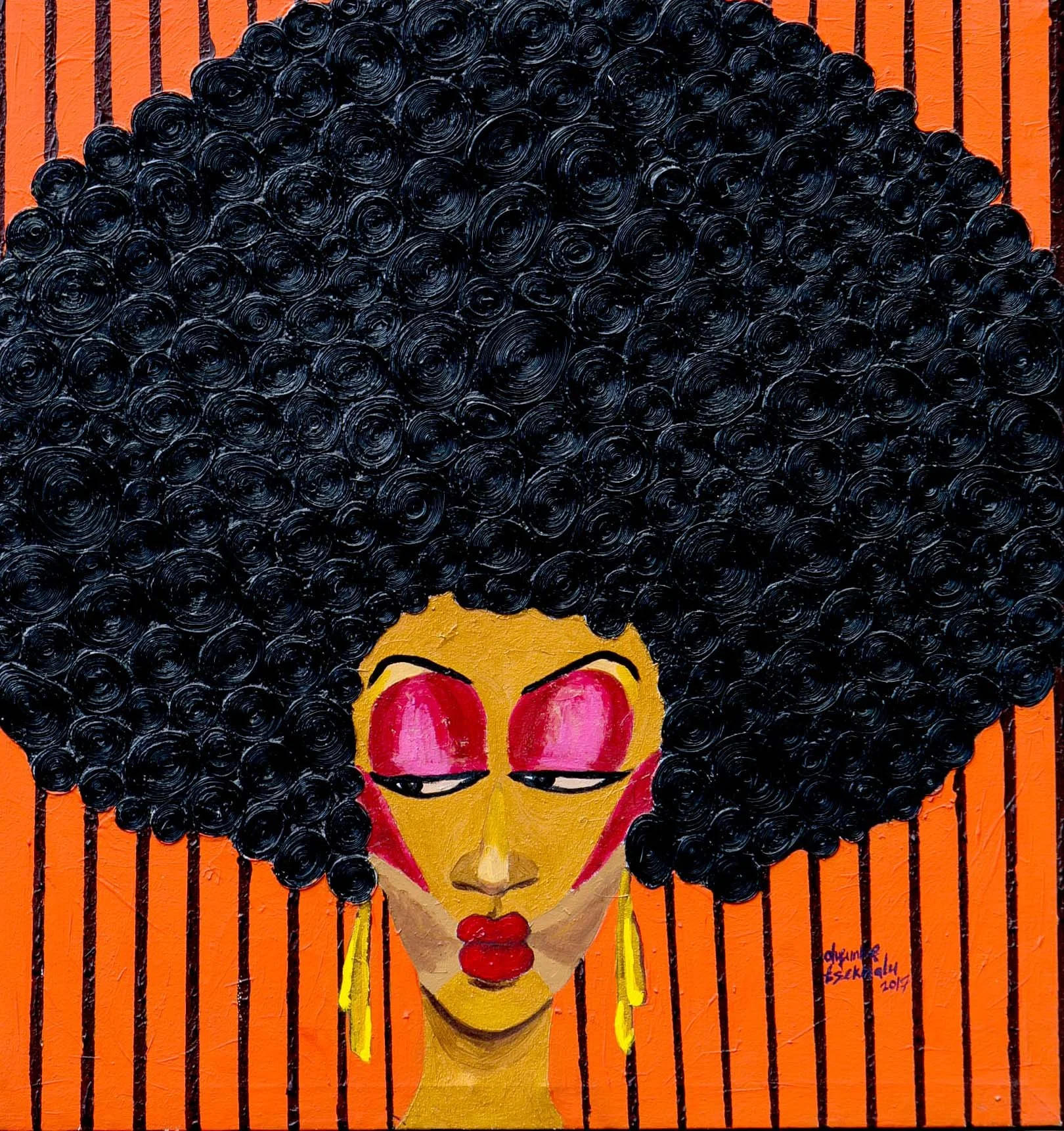Afro retro | Acrylic, Rubber Thread & Mixed Media on Canvas | 66 x 71 cm | 1100 USD