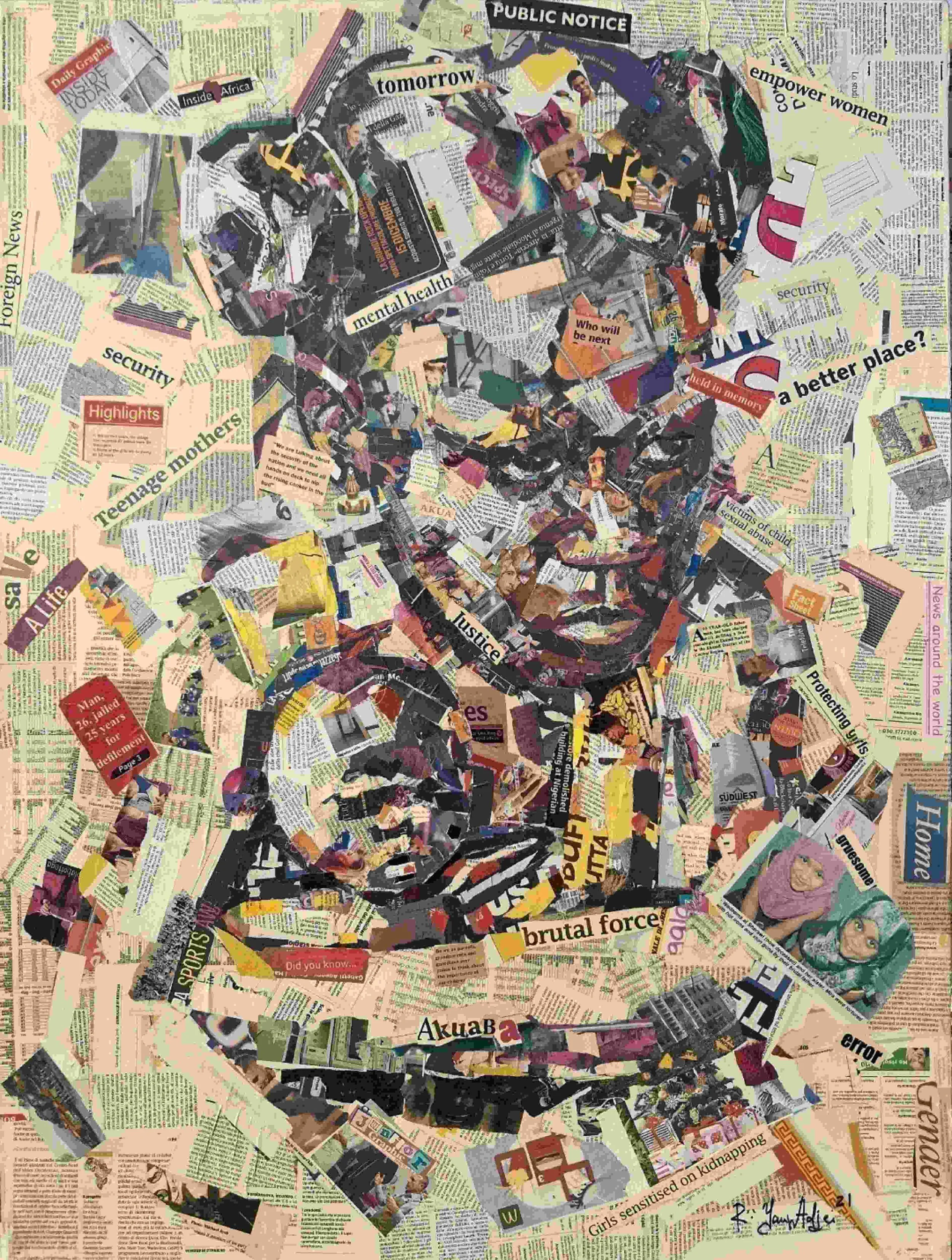 Akuba (Akua's Child)  
| Newsprints on Canvas  
| 76 x 102 cm