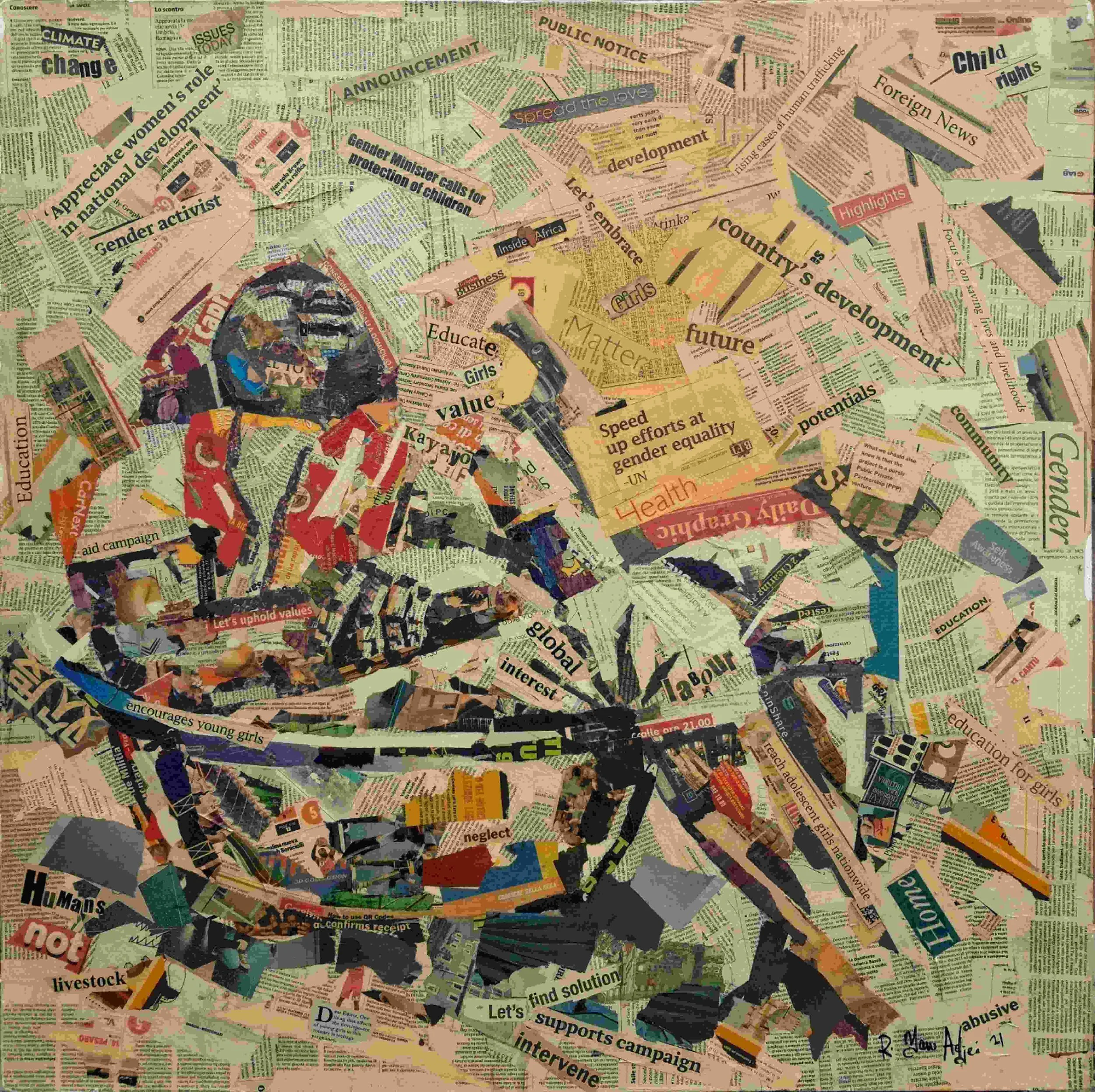 Humans, Not Livestock  
| Newsprints on Canvas  
| 89 x 89 cm