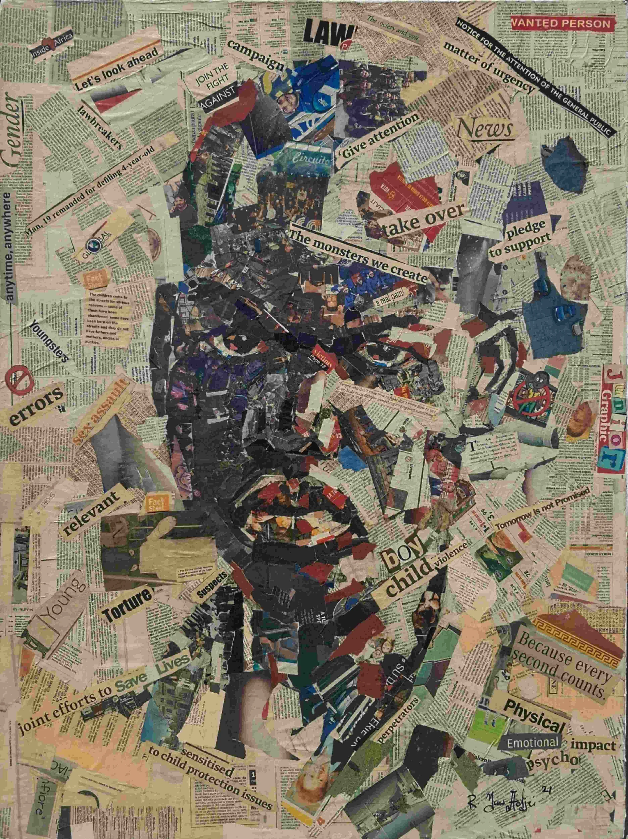 Monsters We Create  
| Newsprints on Canvas  
| 76 x 102 cm