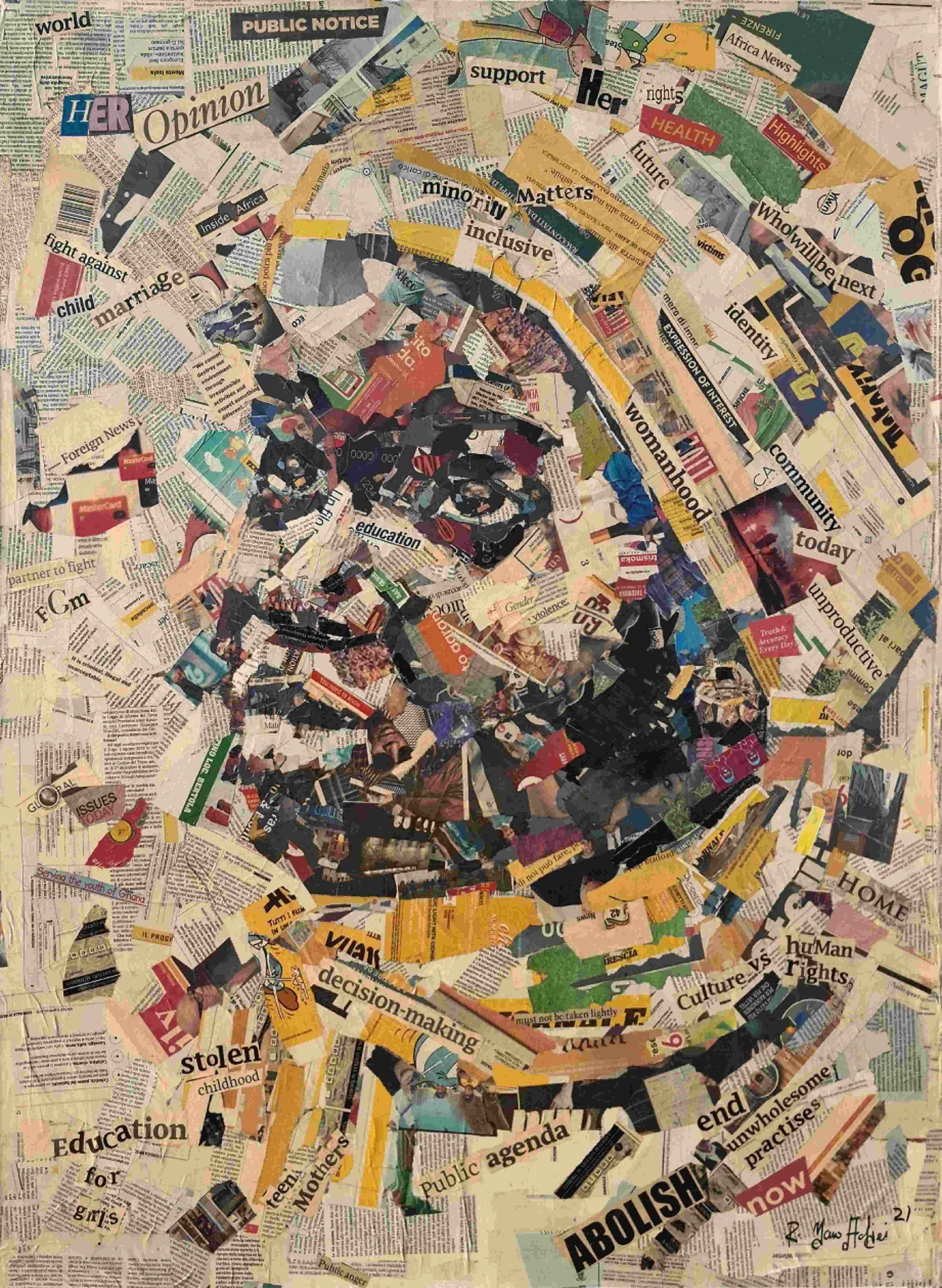 Culture vs Human Rights  
| Newsprints on Canvas  
| 76 x 102 cm