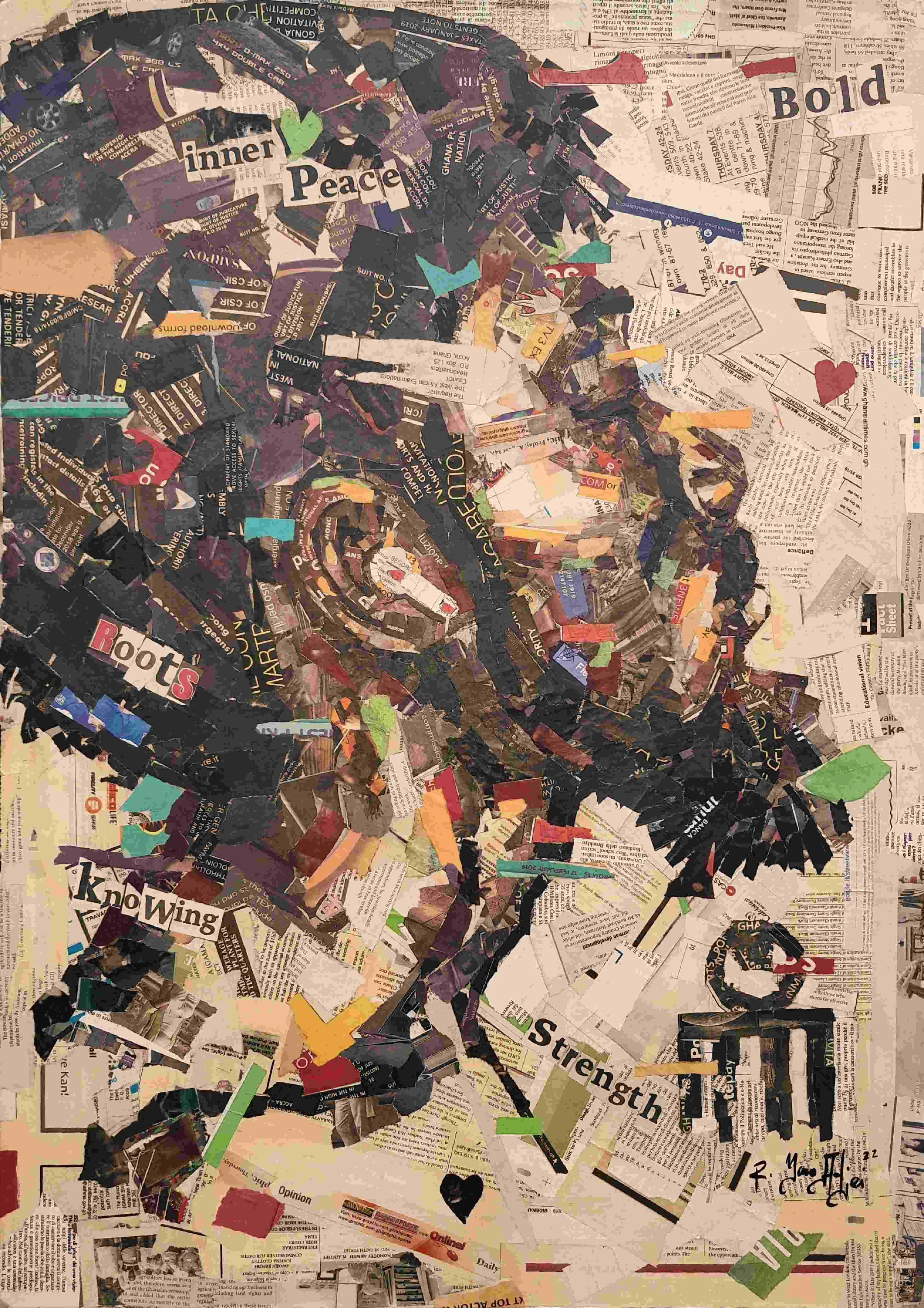 Hairitage IV  
| Newsprints on Canvas  
| 57 x 81 cm