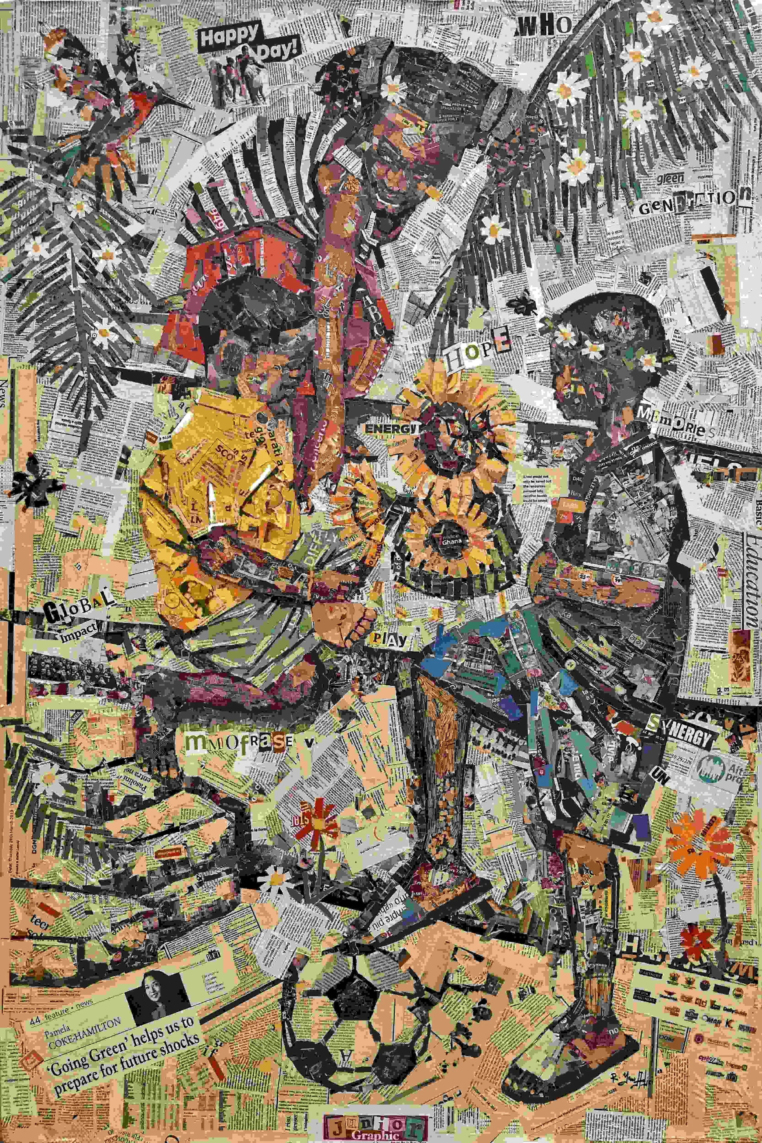 Childhood V 
| Newsprints on Canvas  
| 102 x 152 cm