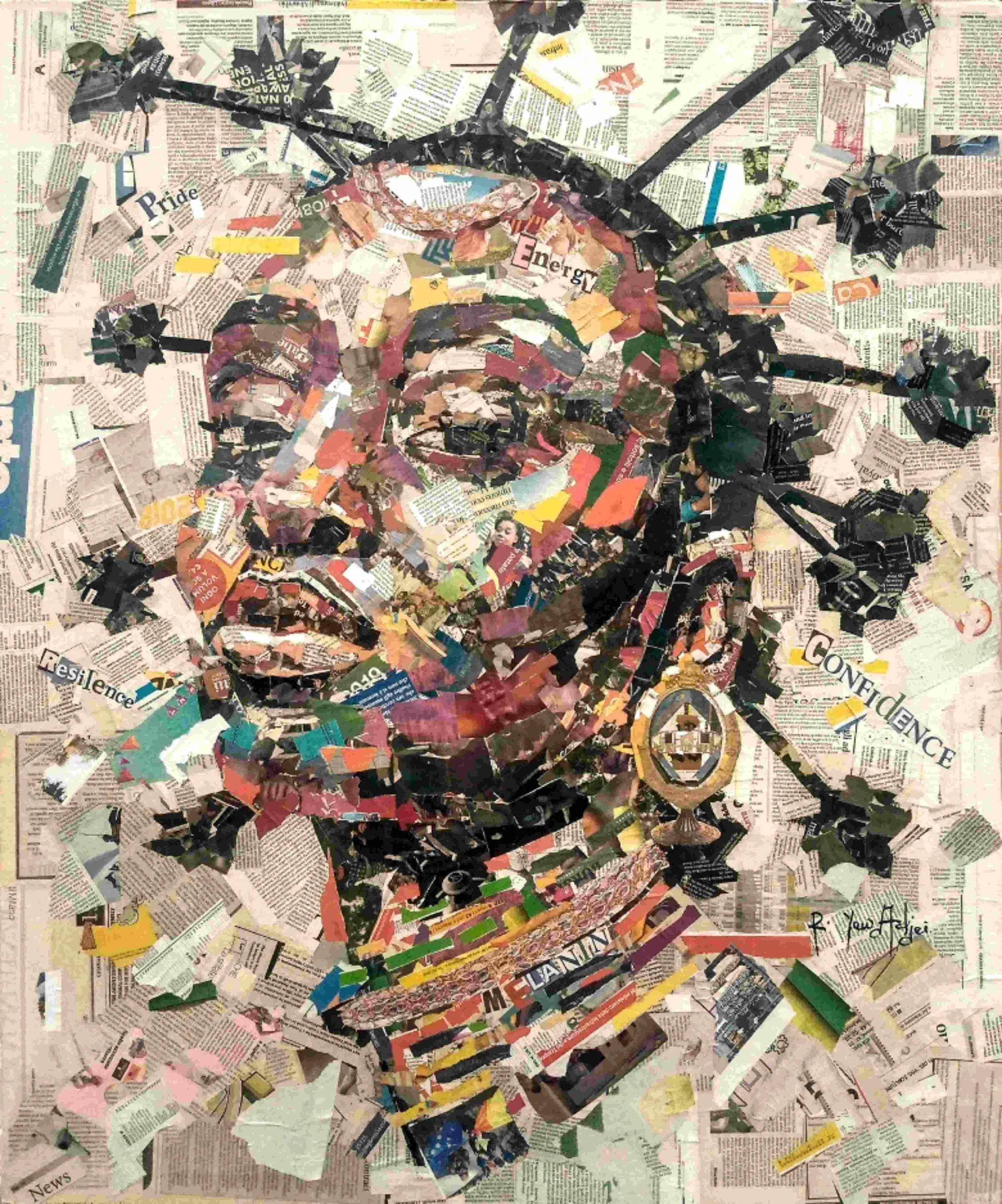 Hairitage II 
| Newsprints on Canvas  
| 87 x 105 cm