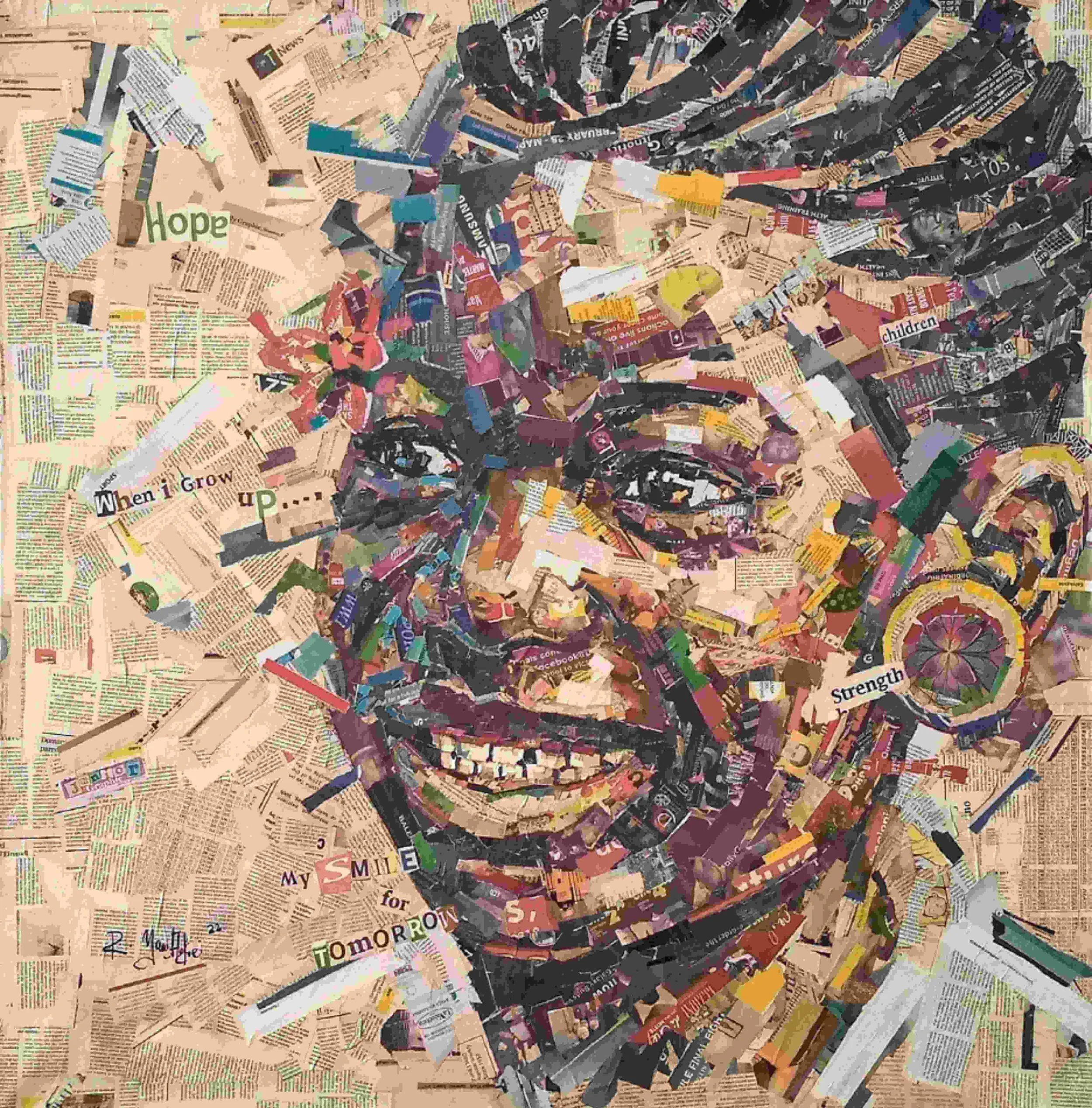 Childhood II  
| Newsprints on Canvas  
| 101 x 101 cm