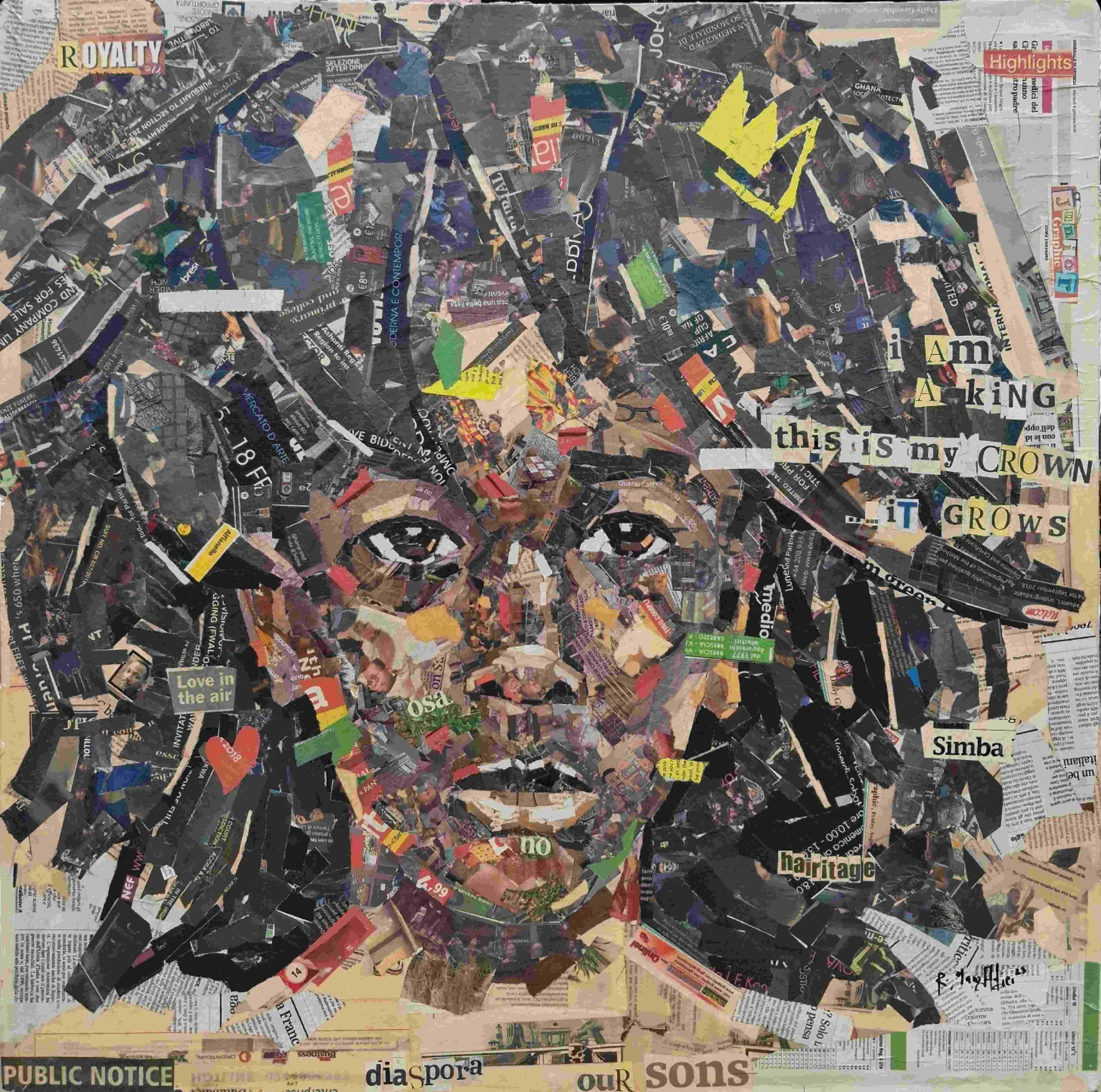 Hairitage VI 
| Newsprints on Canvas  
| 76 x 76 cm