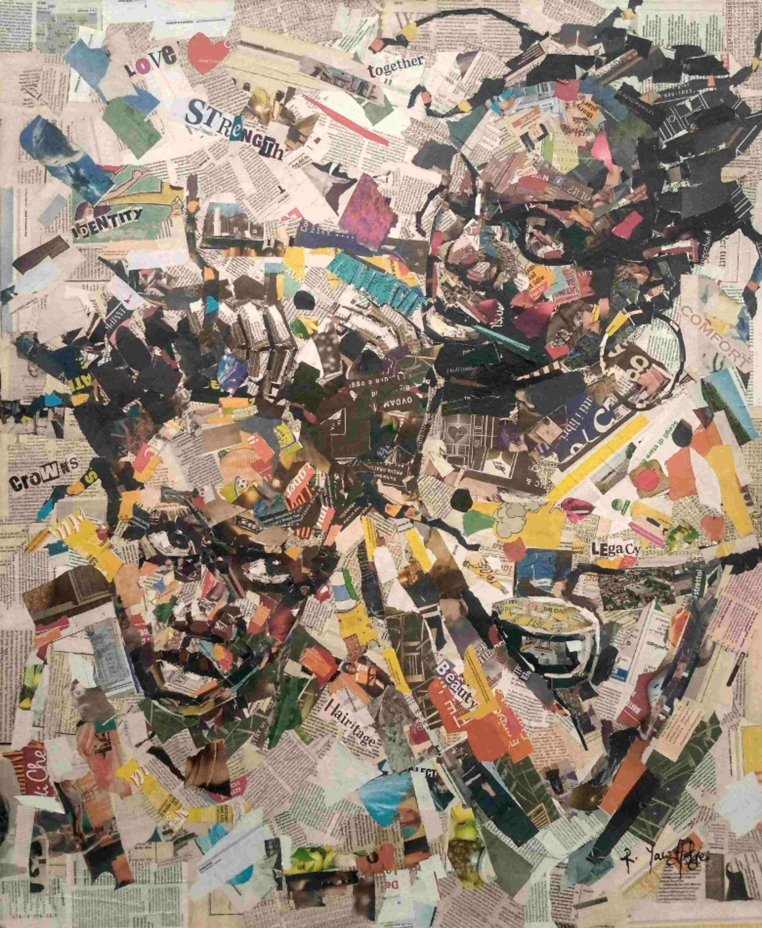 Hairitage III  
| Newsprints on Canvas  
| 87 x 105 cm