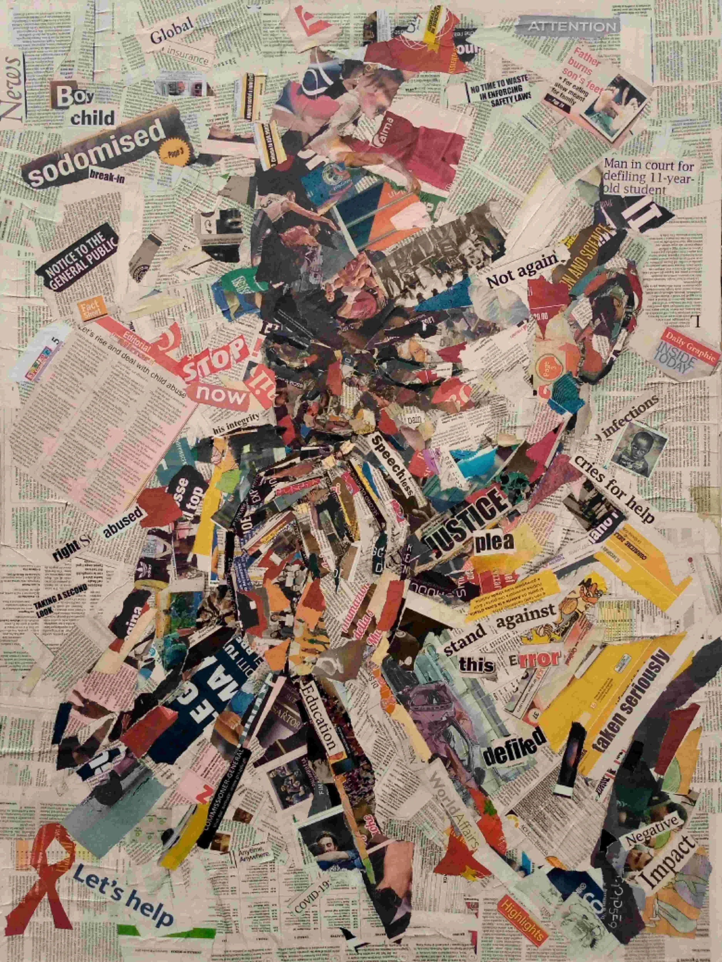 Justice Plea  
| Newsprints on Canvas  
| 76 x 102 cm