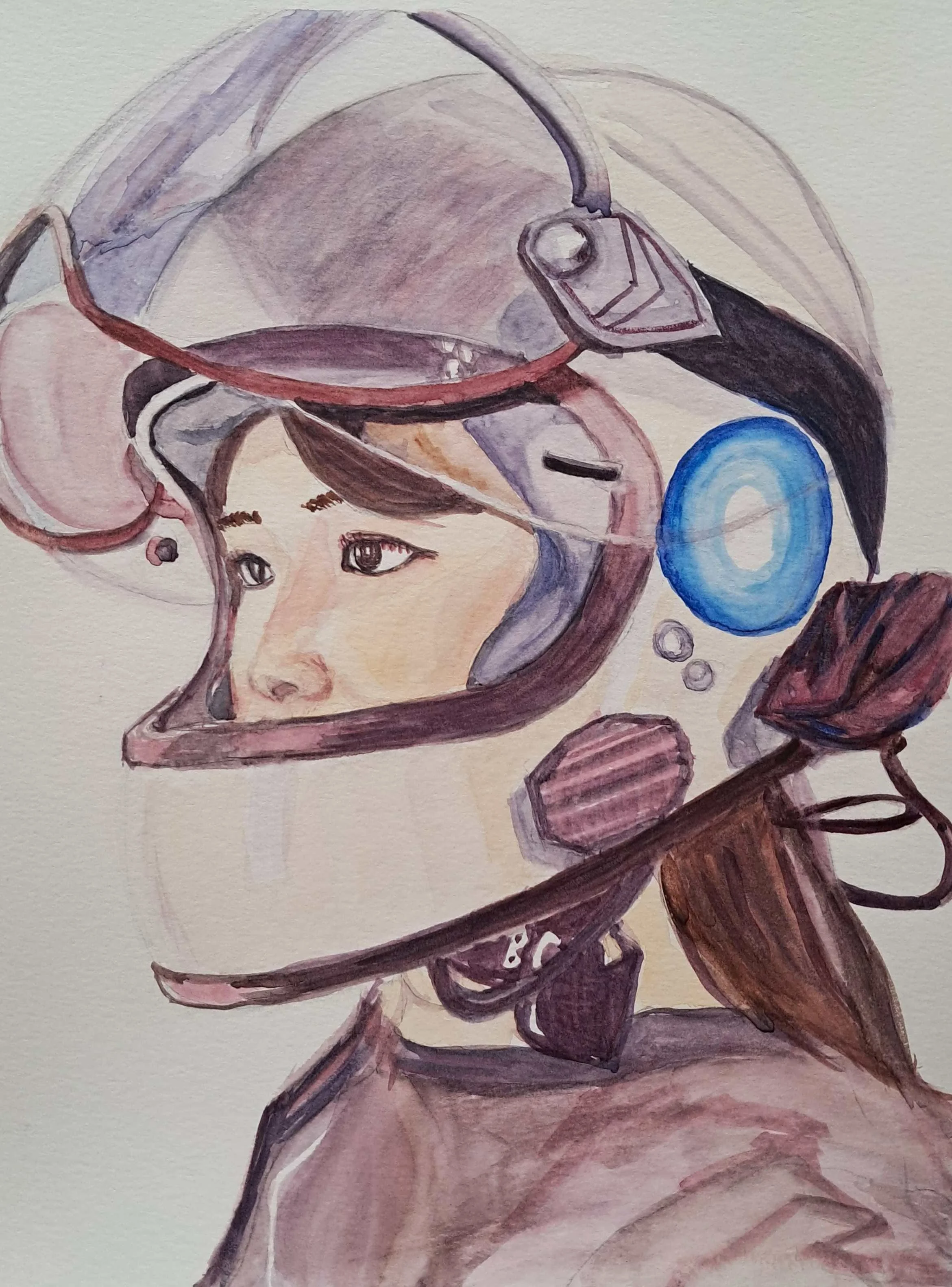 Saba with Helmet  
| Watercolor on Paper  
| 20 x 30 cm
