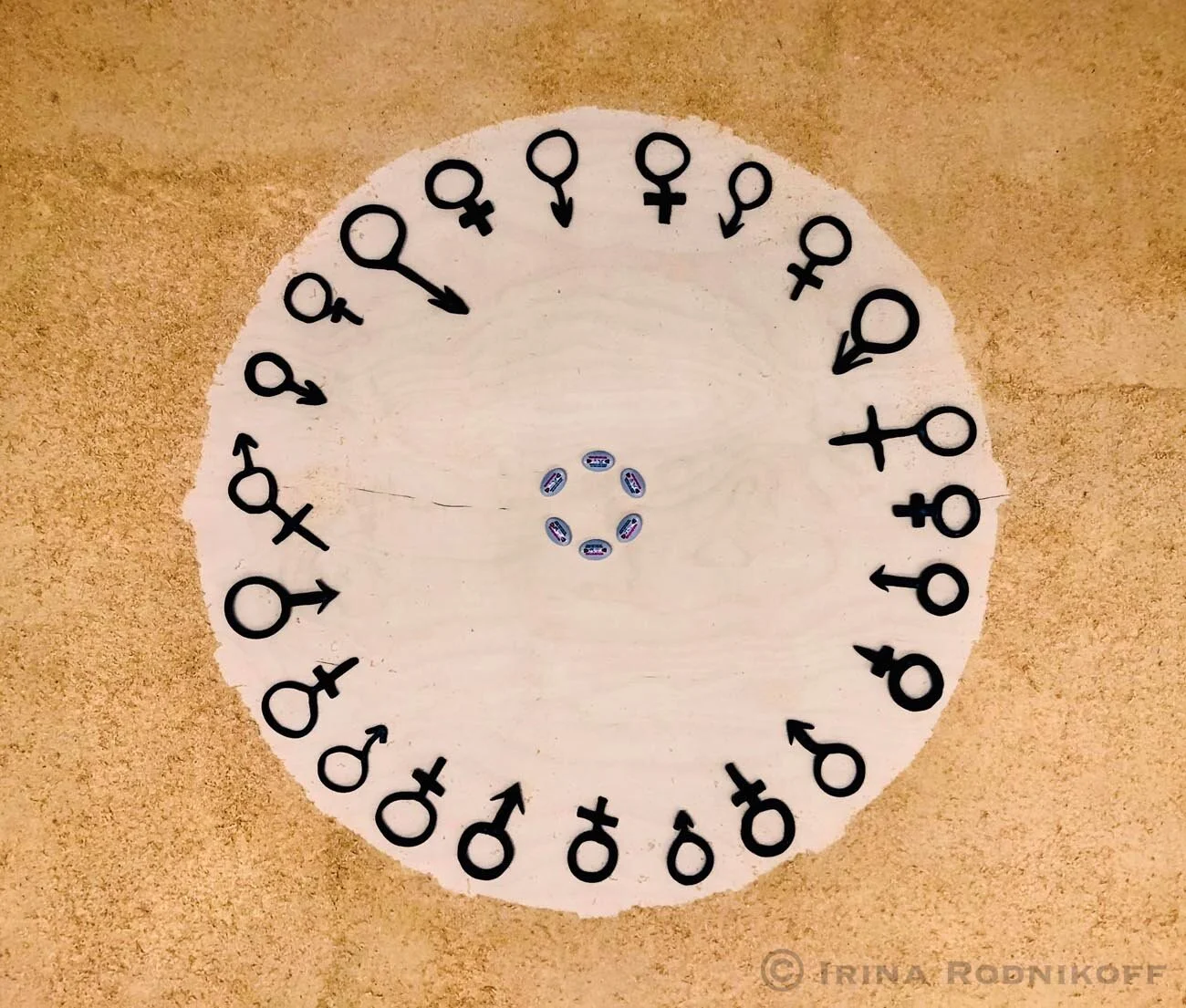 The	Eternal Cycle
| 120 cm x 120 cm
| Wood panel, saw dust, ceramics
| 1,200 USD (Unframed)
