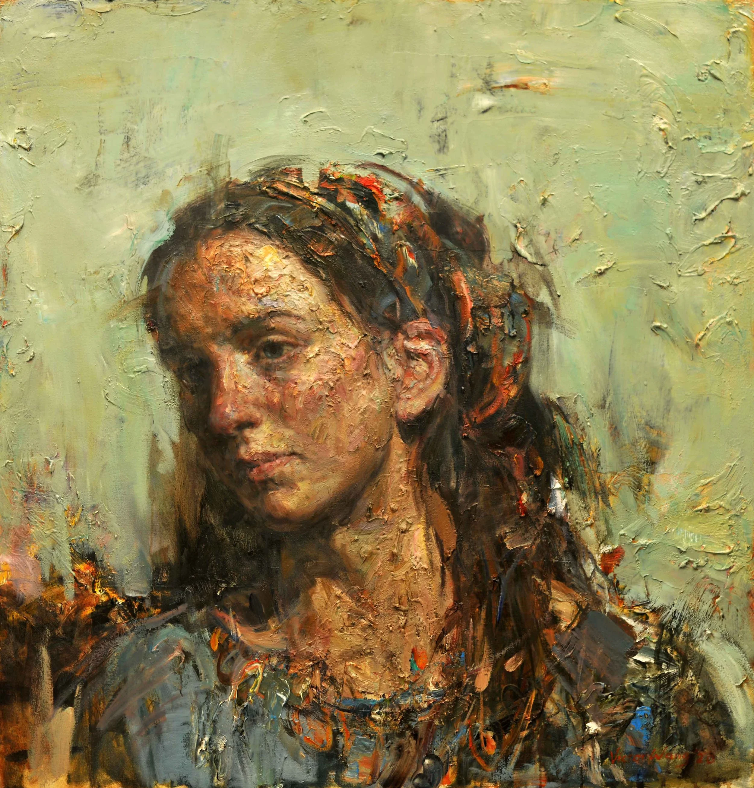 Girl with Blue | Oil on Canvas | 42” x 40” | On Demand