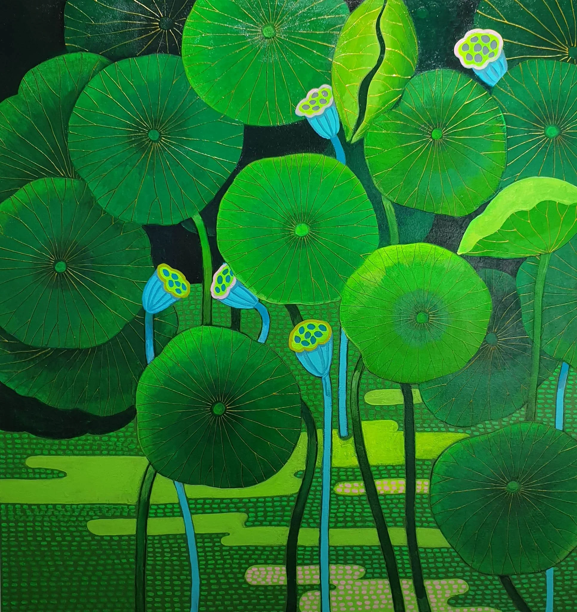Lotus Story 10 | 90 x 90 | Mixed Media on Canvas | 8000 USD