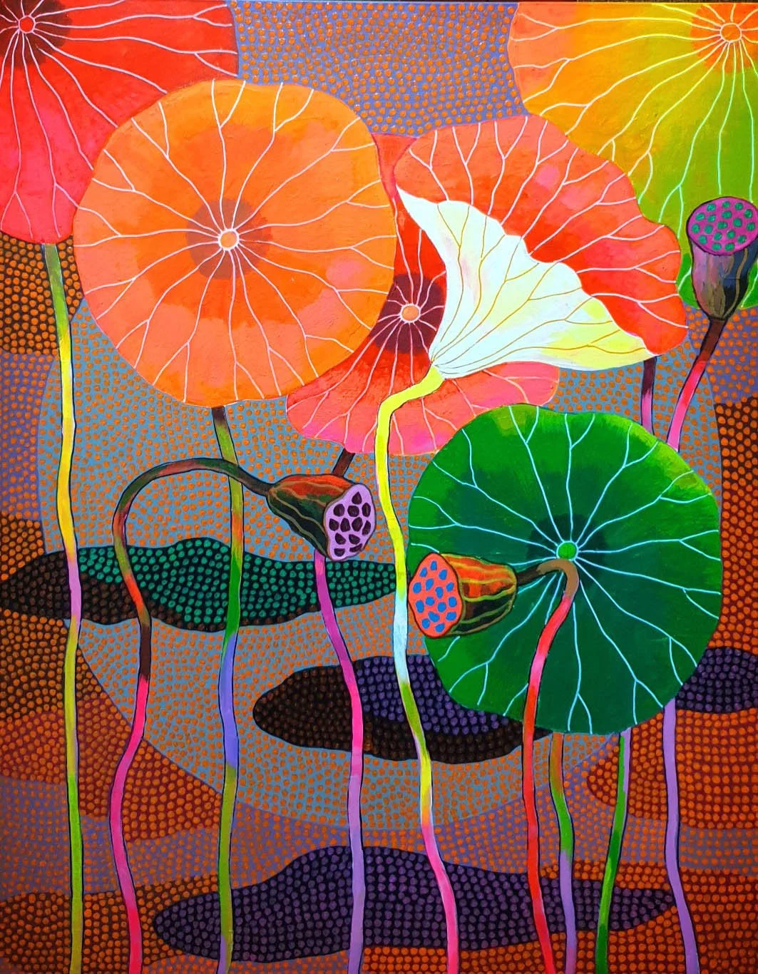 Lotus Story 9 | 90.9 x 72.7 | Mixed Media on Canvas | 6000 USD