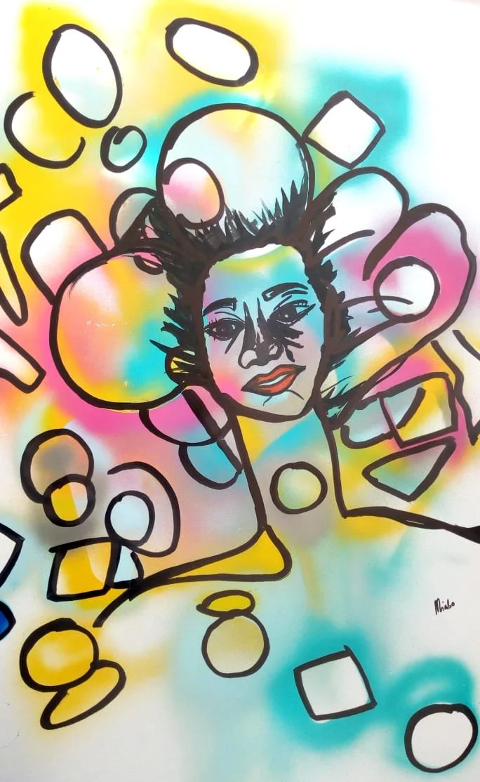 Carnival Face | Abstract Expressionism | Ink, Spray Paint, Marker on Paperboard | 100 x 70 cm | 3200 USD