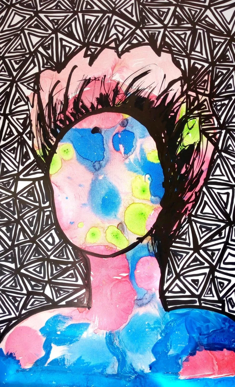 Unknown Face | Ink and Marker on Paperboard | 100 x 77 cm | 3000 USD