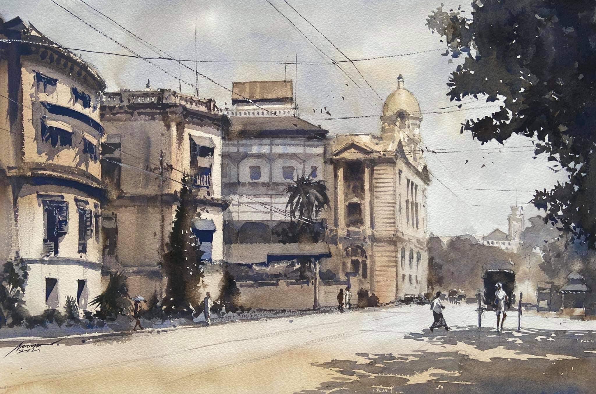 Long time ago Strand Road 
| 22 inches x 15 inches 
| Watercolour on Paper
| 300 USD (without framing)