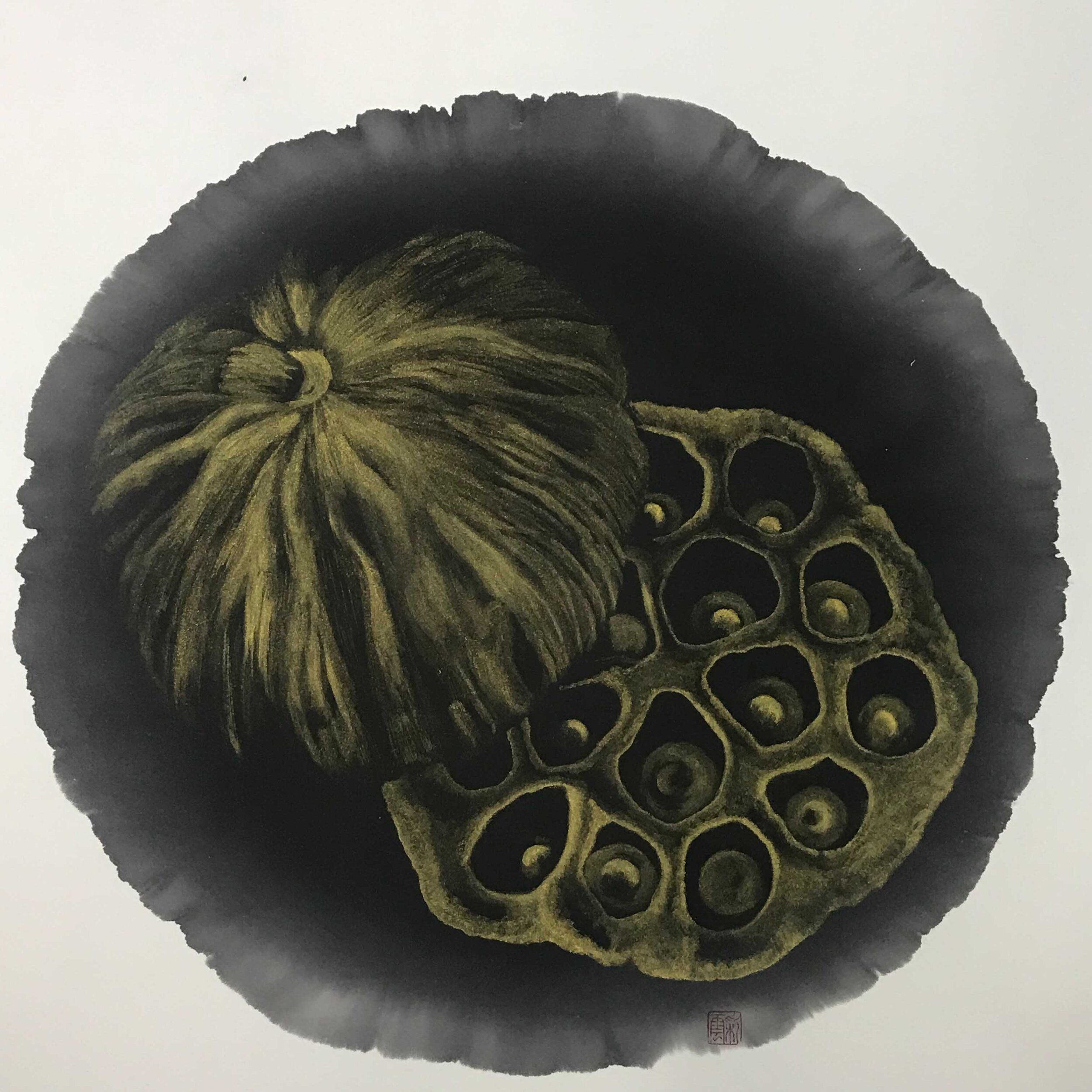 Ink Drop – Pruduence No. 4
| Installation, rice paper with Chinese ink
| Diameter: 34 cm (No frame)
| 4,000 USD